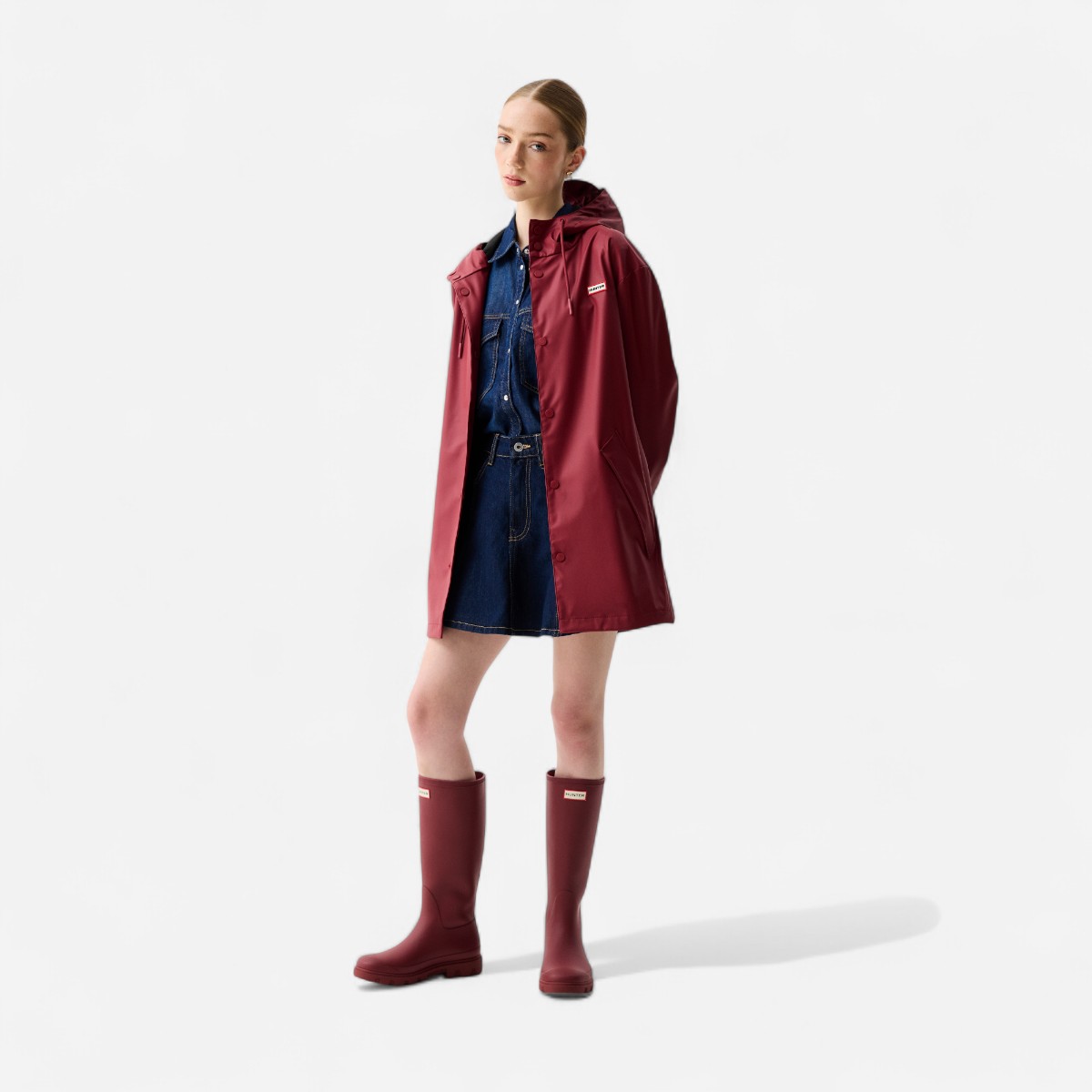 Resim Downpour Jo Uzun Unisex Bordo Yağmurluk