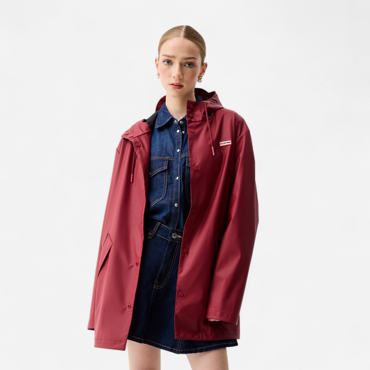 Resim Downpour Jo Uzun Unisex Bordo Yağmurluk