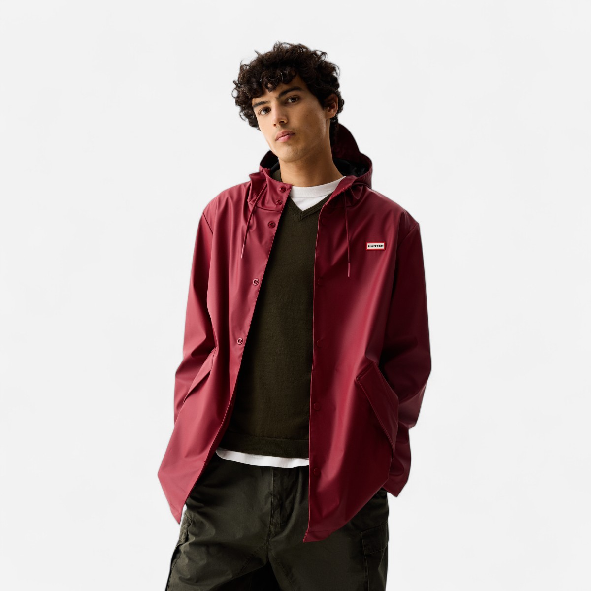 Resim Downpour Jo Uzun Unisex Bordo Yağmurluk